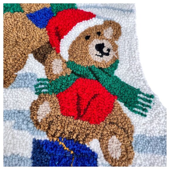 Needlepoint Christmas Stocking Teddy Bears With Presents 20 Inch Red Velvet Back - Picture 3 of 6